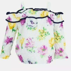NWT $38 Janie And Jack Cold Shoulder Floral Top Bl